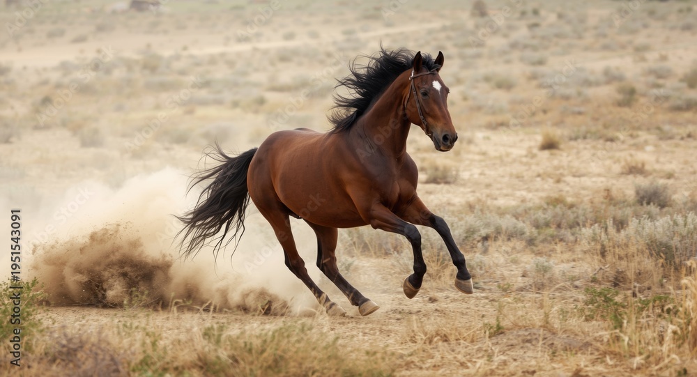 Obraz premium Powerful wild stallion galloping across dusty plains