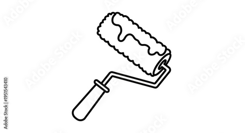 Detailed monochrome illustration of a paint roller, ready for painting projects, isolated.