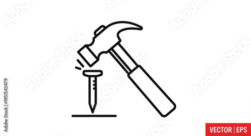 Hammering a nail into wood, a simple illustration of construction work.