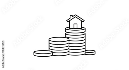 House on top of coins representing financial growth and investment.