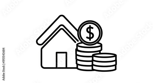 House and coins illustration representing real estate investment and financial growth.