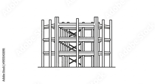 Architectural structure illustration depicting a buildings framework with beams and supports.