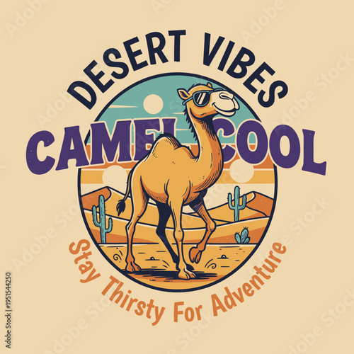 Camel Walking in Desert Landscape Freely.