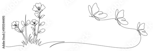 Continuous line drawing of flowers and butterflies.eps
