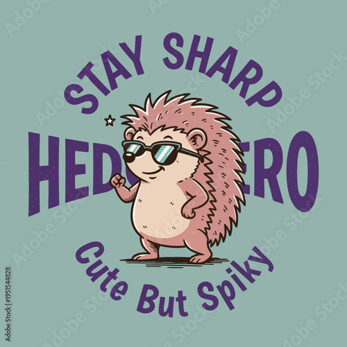 Cute Cartoon Hedgehog Wearing Glasses.
