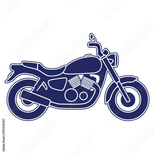 Classic Motorcycle Outline Illustration in Navy Blue and White for Vector Design Projects and Graphic Arts Creations