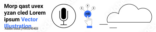 Human resources, cloud technology, digital interaction, remote access, voice communication, online services. Microphone, HR button cloud graphic. Human resources and cloud technology visualization