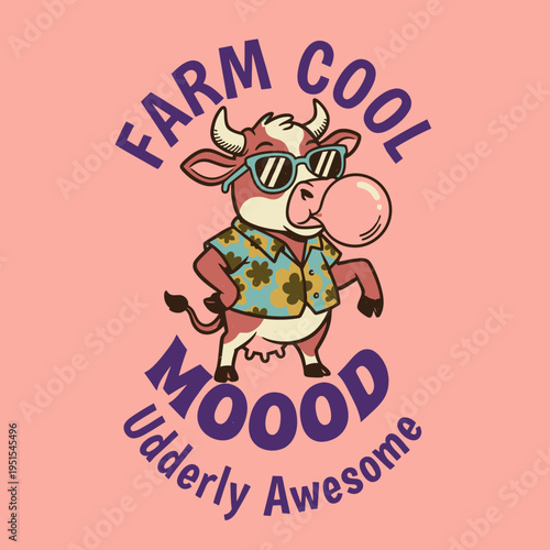 Funny cow in sunglasses and shirt.