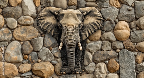 Graphic print design of elephant integrated into stone elements