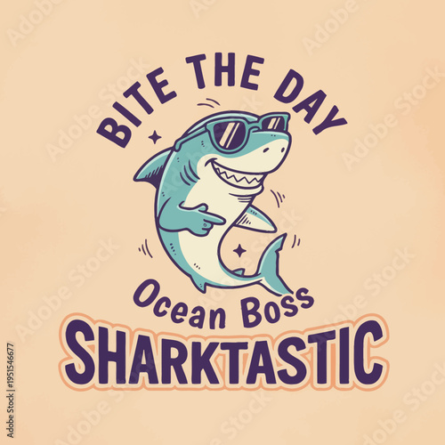 Smiling shark wearing sunglasses relaxed.