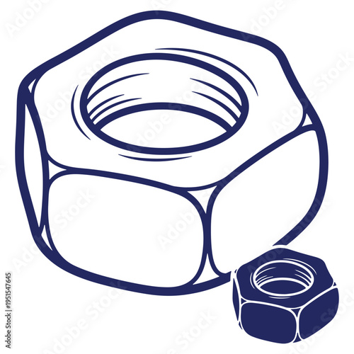 Detailed illustration of a hex nut showing mechanical and engineering precision and the importance of fastener components in machine construction and repair