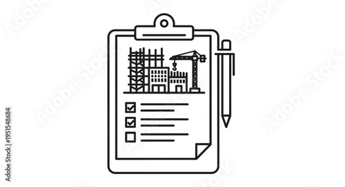 Construction project checklist with building plans and pen for documentation.