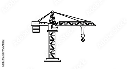 Construction crane illustration - a detailed outline of a towering structure for building projects.