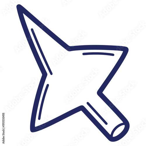 Hand drawn cursor arrow illustration in blue for website design or digital media projects representing direction and navigation