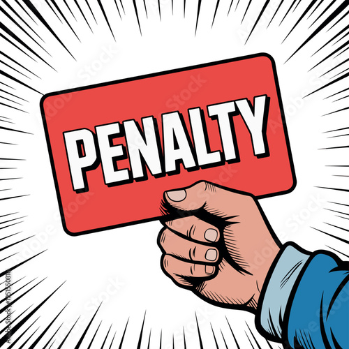 A hand holding a red penalty card in a comic style