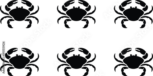 Set of crab silhouettes marine sea animal isolated black crustacean seafood ocean wildlife collection design vector illustration bundle icon