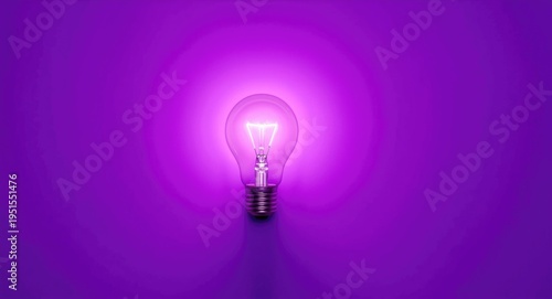 Fluorescent bulb glowing on a vivid purple backdrop with spacious copy space for branding