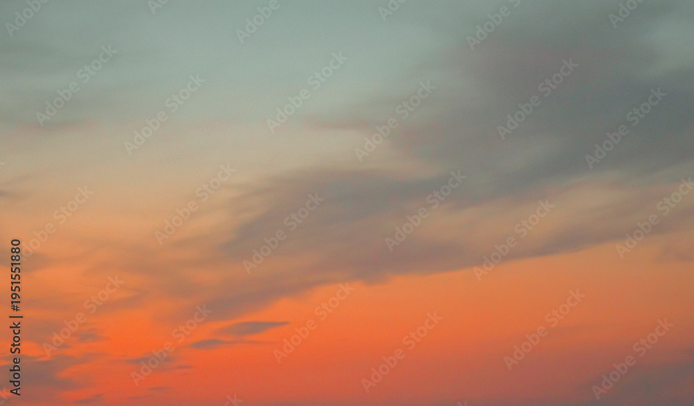 Fototapeta premium Clear blue sky with white clouds and airplane vapor trail