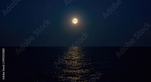 Ocean nightscape with radiant full moon suitable for trip background