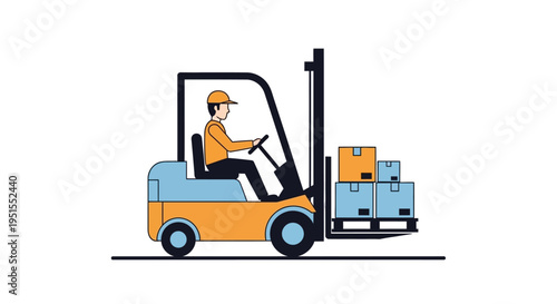 Forklift Operator Moving Boxes on Pallet - Flat Vector Logistics & Warehouse Illustration