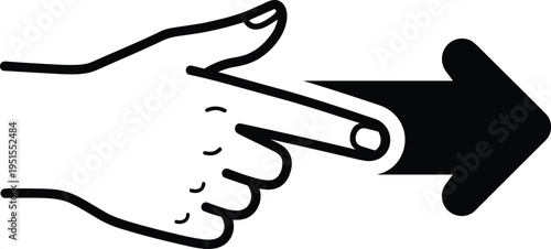 Hand pointing finger with arrow icon symbol for direction guidance navigation cad drawing flat vector illustration isolated on white background for web design