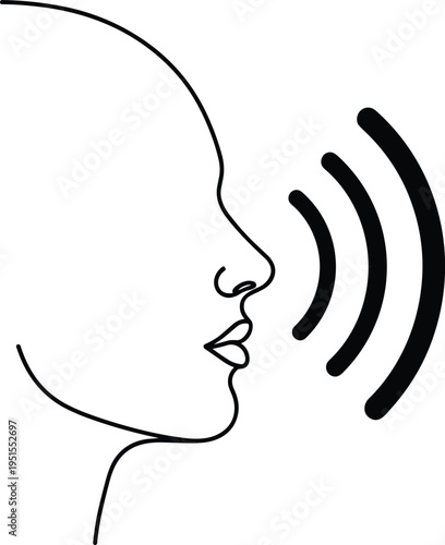 Human voice sound waves icon, speech communication concept illustration, talking profile symbol, audio signal minimal line vector design modern style