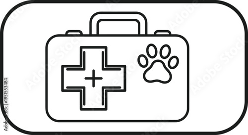 Pet first aid kit icon, veterinary medical care concept illustration, animal health emergency box symbol, minimal line vector design modern style
