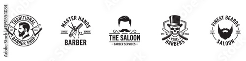 Barber shop vintage logos and emblems set, gentleman haircut and beard grooming labels, hair salon identity design. Vector Illustration