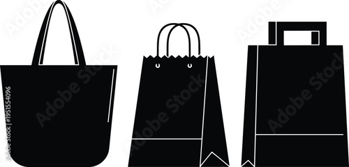shopping, bag, tote, retail, store, packaging, purchase, market, consumer, sale, accessory, vector, illustration, design, silhouette, icon, isolated, black, collection, modern