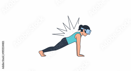 Woman doing a plank exercise while wearing virtual reality headset, fitness and technology concept