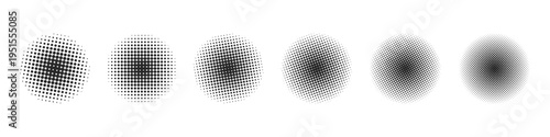 Abstract Halftone Dots Circle Gradient Set, Modern Minimal Dot Pattern Design Elements vector illustration