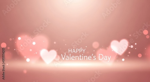 Happy Valentine's Day glowing pink hearts bokeh background, romantic greeting card