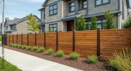 Residential property featuring contemporary wood fence installation