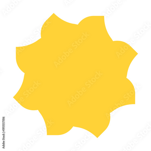 Yellow rounded starburst sun icon. Abstract geometric element for sale promotion vector illustration.