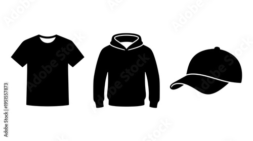 Black Apparel Icons T-shirt, Hoodie, and Cap