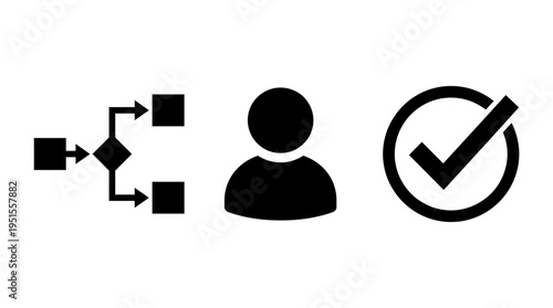 Flowchart, User and Checkmark Icons