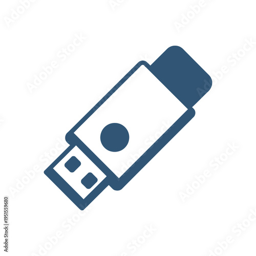 A simple blue USB flash drive on a white background