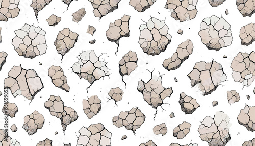 dried mud cracks fragments seamless vector pattern background