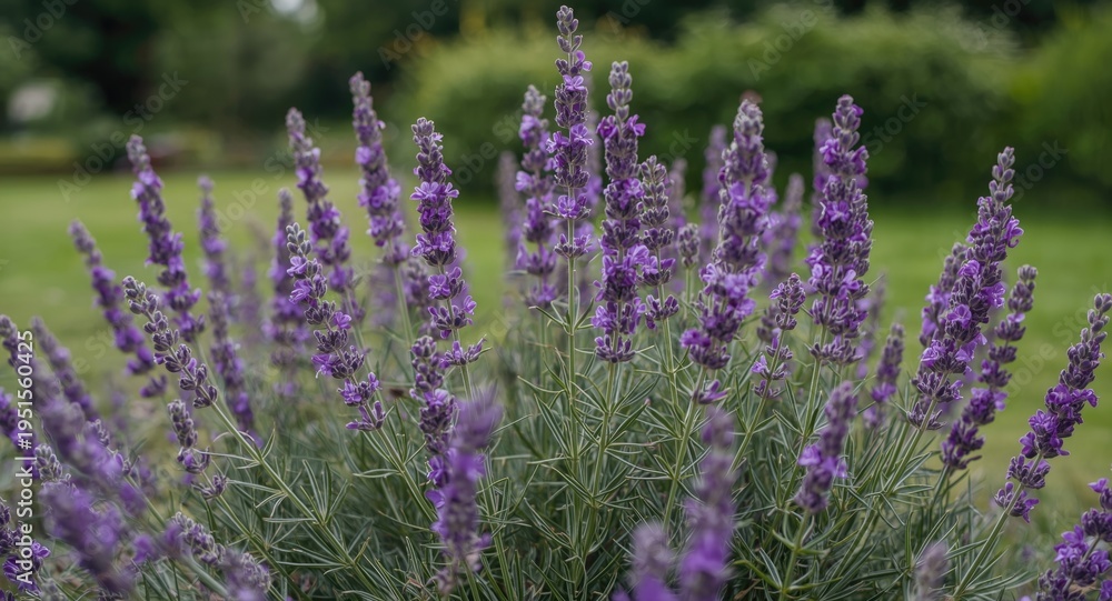 Fototapeta premium Intimate close up of lush lavender blooms thriving in a park landscape
