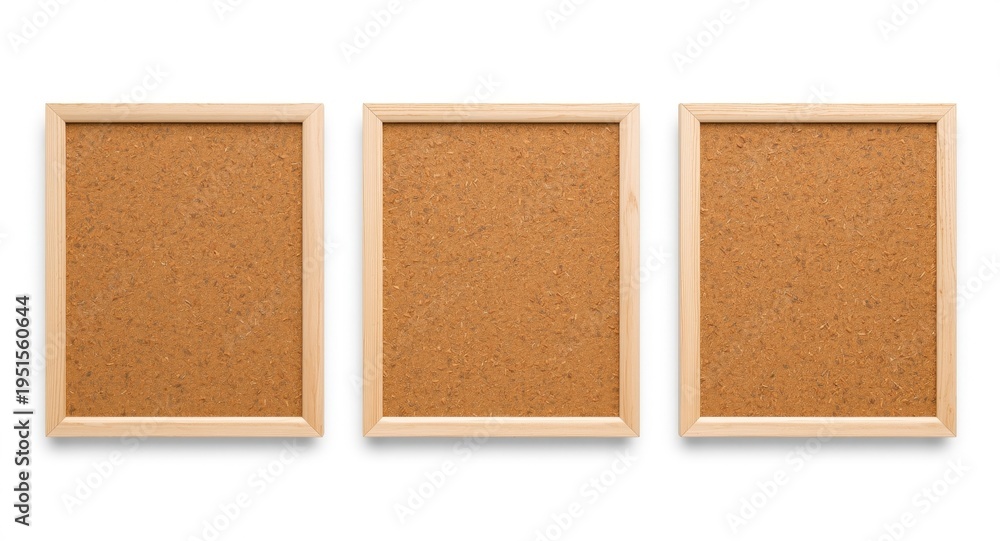 Fototapeta premium Set of cork message boards positioned on plain white background with copy space