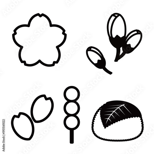 桜の花と花見団子・桜餅のイラスト素材