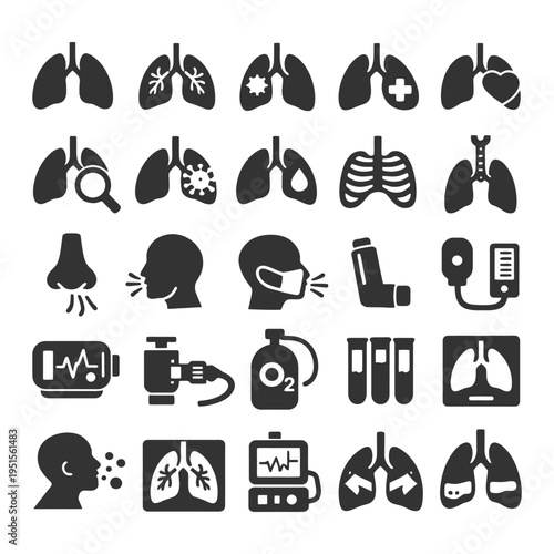 Lung and respiratory health icons collection.