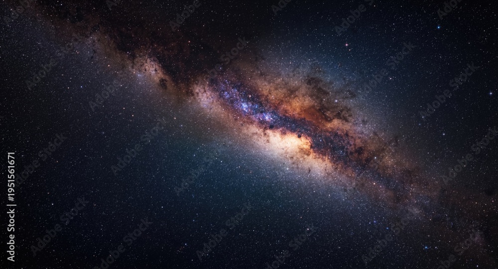 Fototapeta premium Galactic view of the Milky Way with dense star clusters in deep outer space