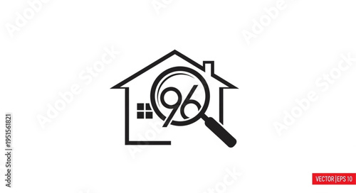 Black and white logo of a house with a magnifying glass and the number 96.