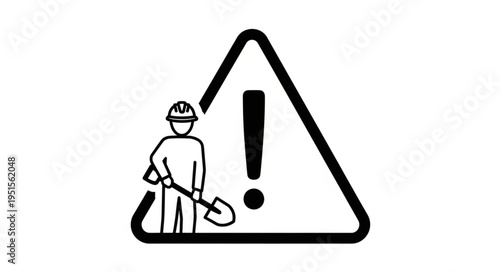 Warning sign depicting a construction worker with a shovel, indicating caution and potential hazards.