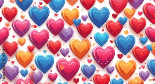 Generative AI created illustration of colorful hearts on white background