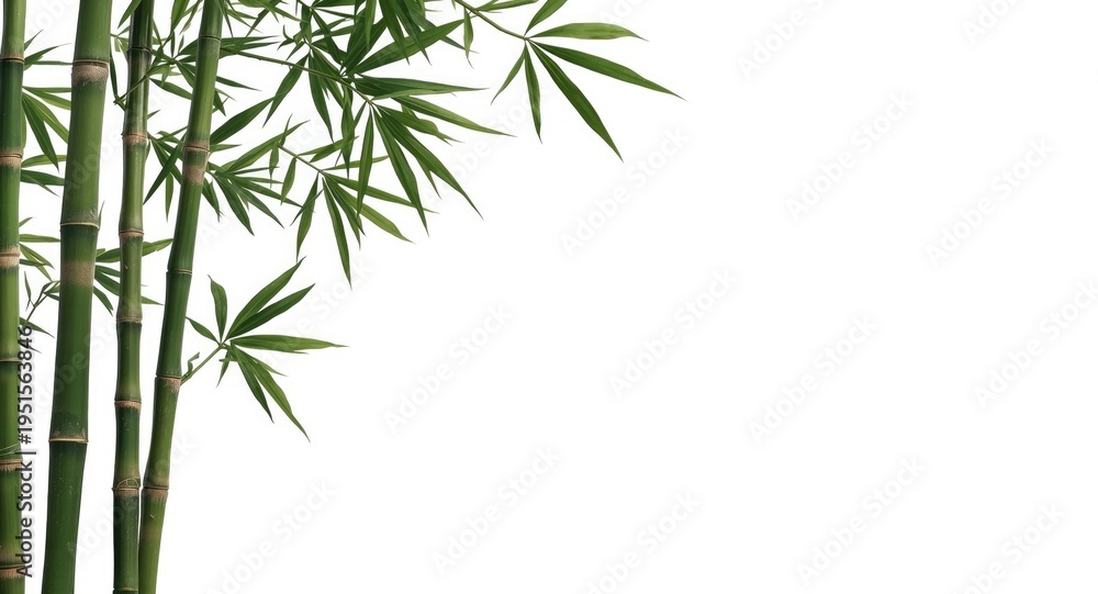 Fototapeta premium Plain white backdrop focusing on bamboo foliage with empty copy space