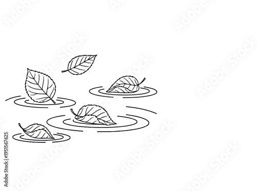 Stylized illustration of fallen leaves floating on water creating ripples