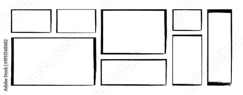 Hand Drawn Rectangle Box Frame Set. Sketch Brush Rectangle Line Marker Border. Hand drawn sketchy frames for design, notes, social media. Realistic vector illustration.