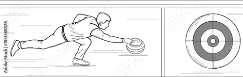 A person slides across ice, releasing a stone towards a target